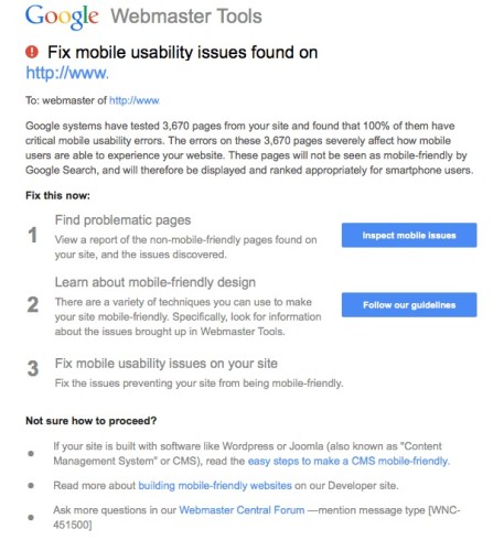 Google is sending mass notifications to webmasters who has websites that are not mobile-friendly.